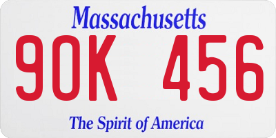 MA license plate 9OK456