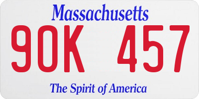 MA license plate 9OK457