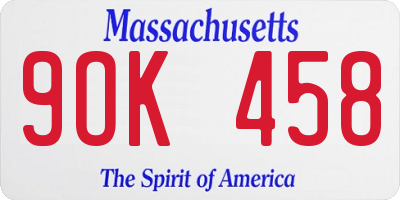 MA license plate 9OK458