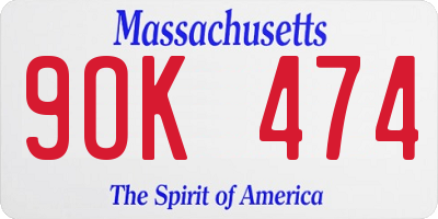MA license plate 9OK474