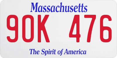 MA license plate 9OK476