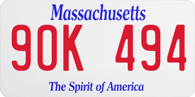 MA license plate 9OK494