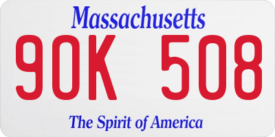 MA license plate 9OK508