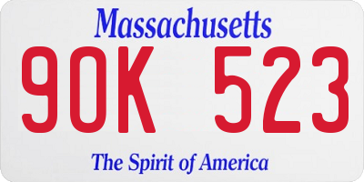 MA license plate 9OK523