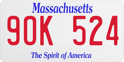 MA license plate 9OK524