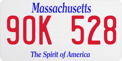 MA license plate 9OK528
