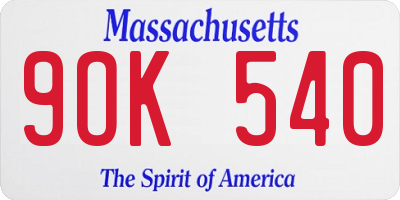MA license plate 9OK540