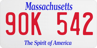 MA license plate 9OK542