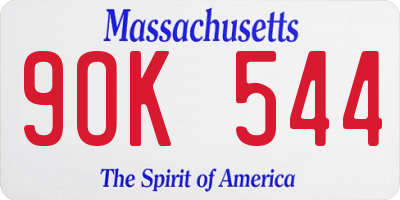 MA license plate 9OK544