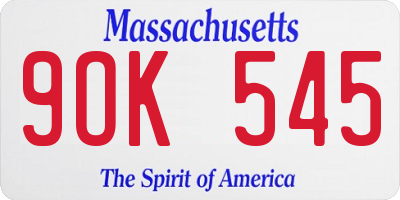 MA license plate 9OK545