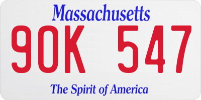MA license plate 9OK547