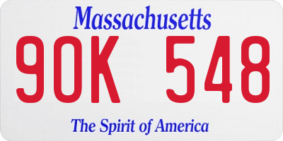 MA license plate 9OK548