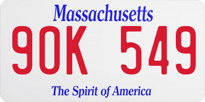 MA license plate 9OK549