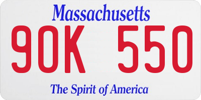 MA license plate 9OK550