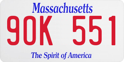 MA license plate 9OK551