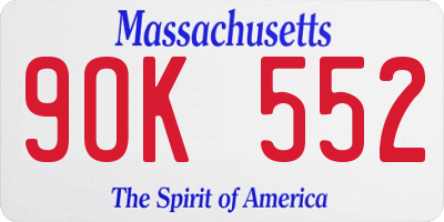 MA license plate 9OK552