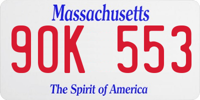 MA license plate 9OK553