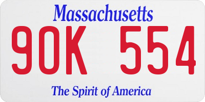 MA license plate 9OK554
