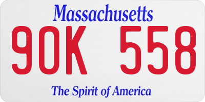 MA license plate 9OK558