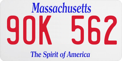 MA license plate 9OK562