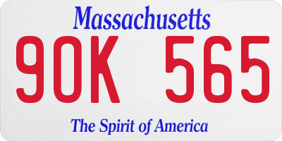 MA license plate 9OK565
