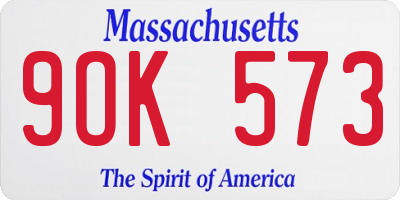 MA license plate 9OK573