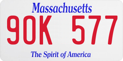 MA license plate 9OK577