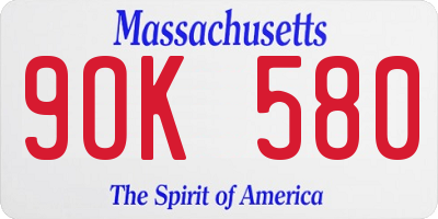 MA license plate 9OK580