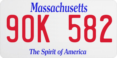 MA license plate 9OK582