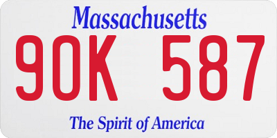 MA license plate 9OK587