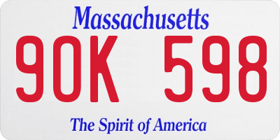 MA license plate 9OK598