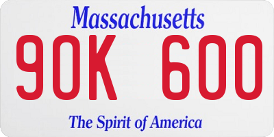 MA license plate 9OK600