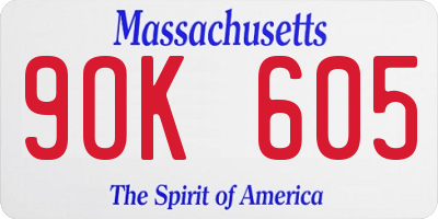 MA license plate 9OK605