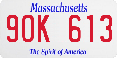 MA license plate 9OK613