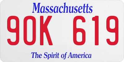 MA license plate 9OK619