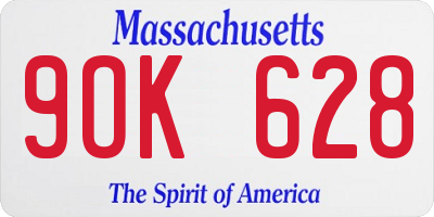 MA license plate 9OK628