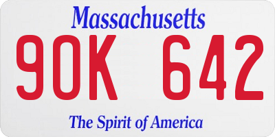 MA license plate 9OK642