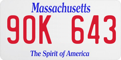 MA license plate 9OK643