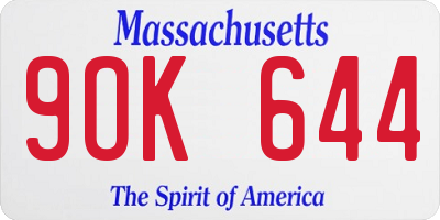 MA license plate 9OK644