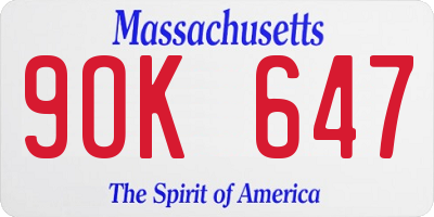 MA license plate 9OK647