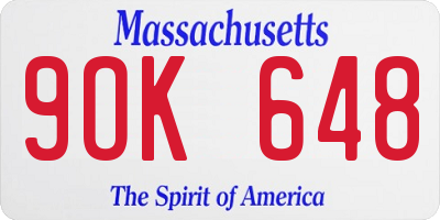 MA license plate 9OK648