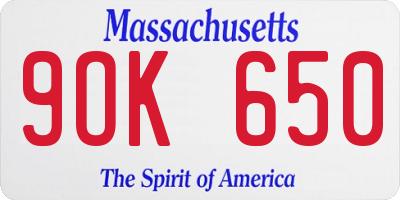 MA license plate 9OK650
