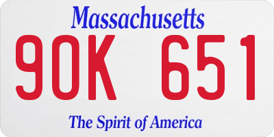 MA license plate 9OK651