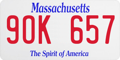 MA license plate 9OK657