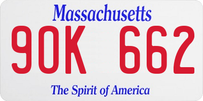 MA license plate 9OK662