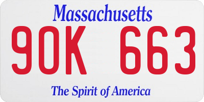 MA license plate 9OK663