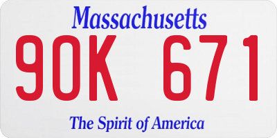 MA license plate 9OK671