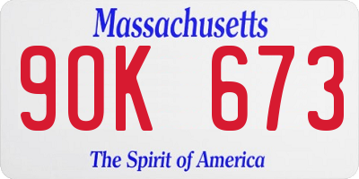 MA license plate 9OK673