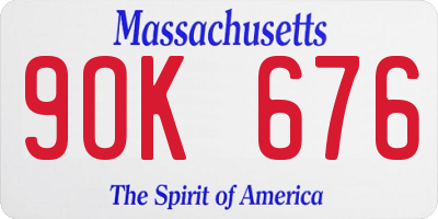 MA license plate 9OK676