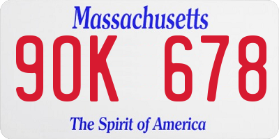 MA license plate 9OK678